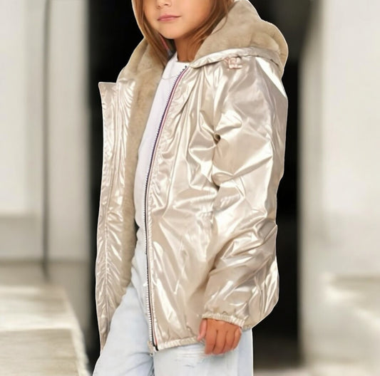 Laura Jo - ENFANT Imperméable court doublé en fausse fourrure doré