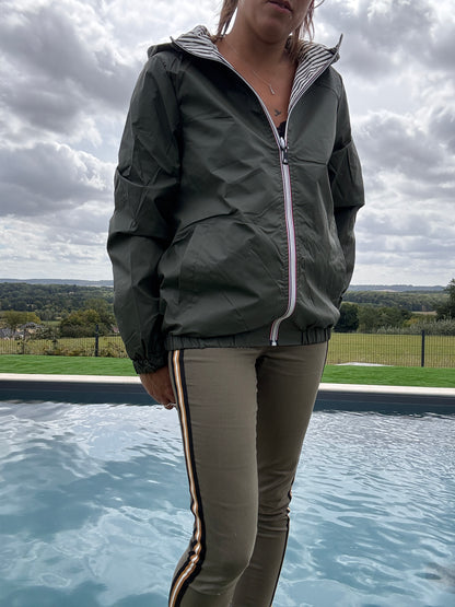 New Lolo - Manteau court mi fesses imperméable réversible kaki capuche intérieur marin kaki blanc
