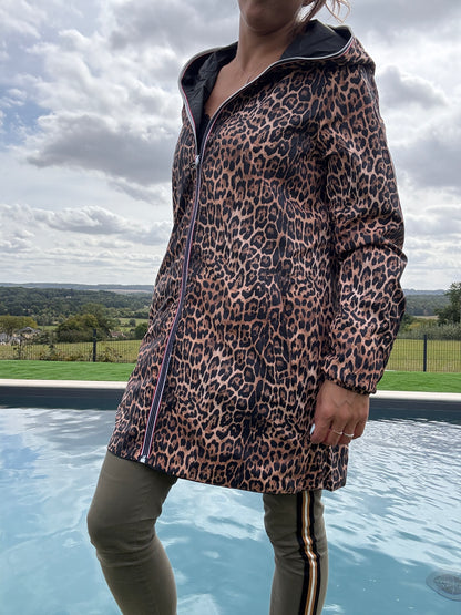 New Lolo - Imperméable réversible long sans garnissage ouate couleur noir/léopard