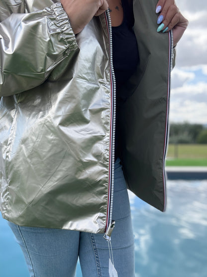 Melya Melody - Manteau court imperméable kaki réversible doré