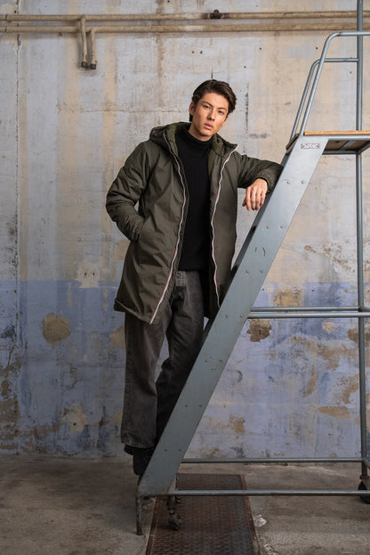 Laura Jo - Manteau imperméable long Homme kaki fourré imitation sherpa kaki