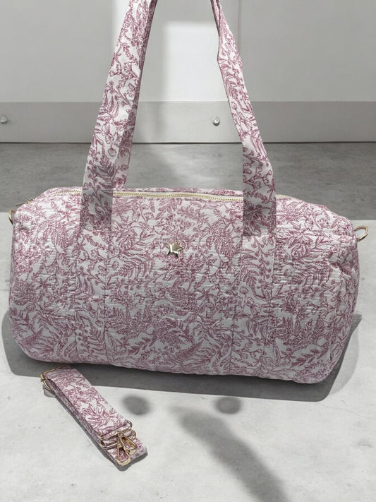 Sac polochon coton matelassé toile de jouy rouge