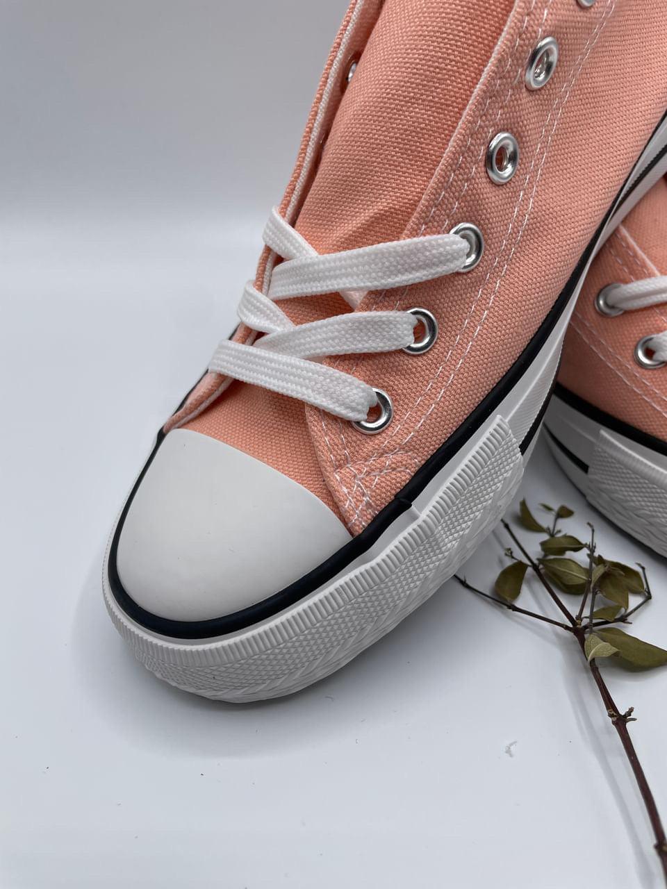 Chaussures baskets basses toile rose saumon style Converse