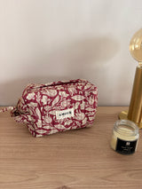 Pochette trousse en coton matelassé liberty floral toile de jouy couleur Bordeaux et blanc