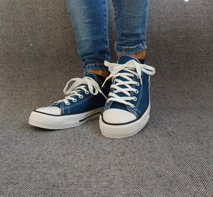 Chaussures baskets basses toile bleu pétrole style Converse