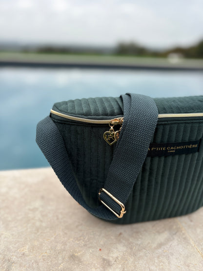 Sac banane en velours côtelé kaki “La P’tite cachottière”