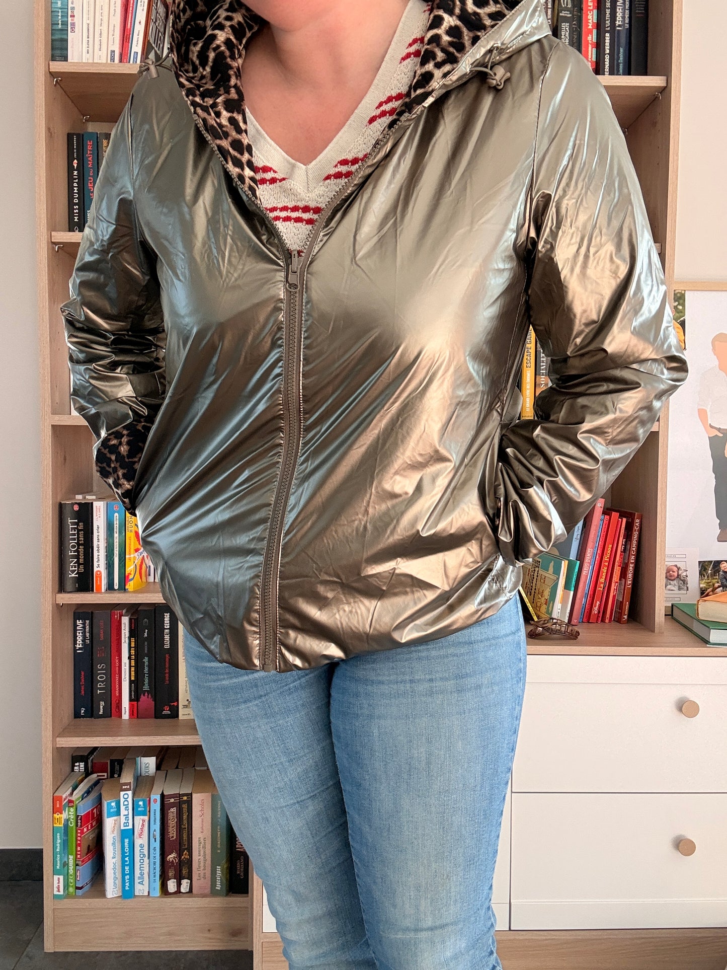 Laura Jo - Imperméable bronze réversible léopard court mi-saison garnissage ouate