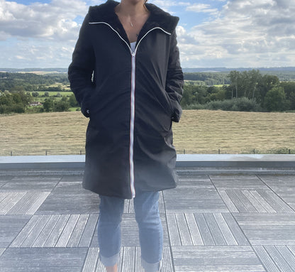 Melya Melody - Manteau long fourré fausse fourrure réversible imperméable noir - Curvy