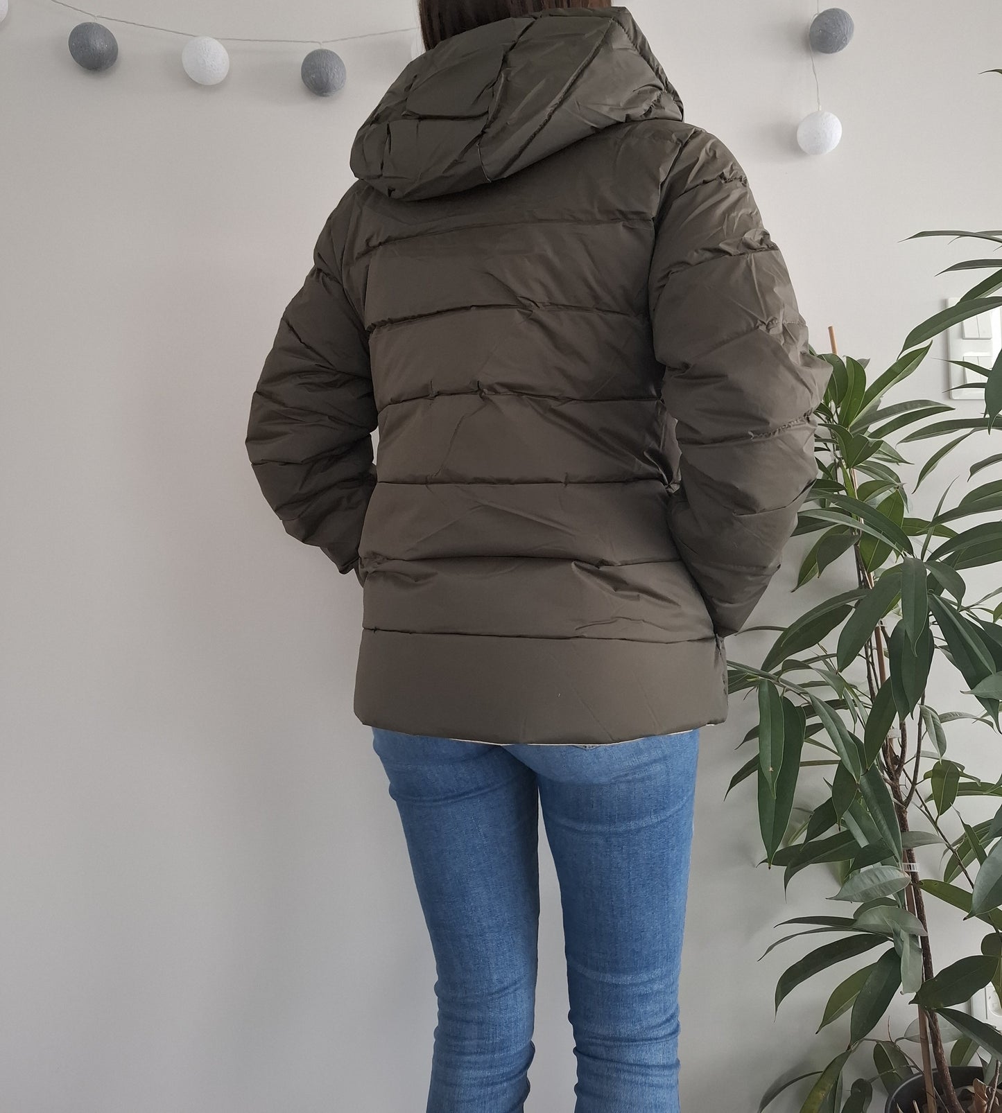 Doudoune manteau imperméable court réversible matelassé kaki doré