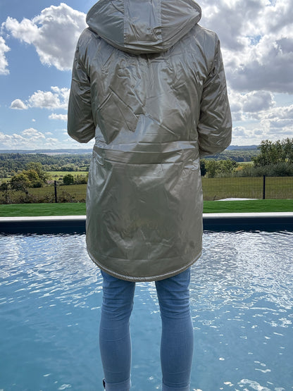 Laura Jo - Imperméable fourré long fausse fourrure doré intérieur sherpa beige
