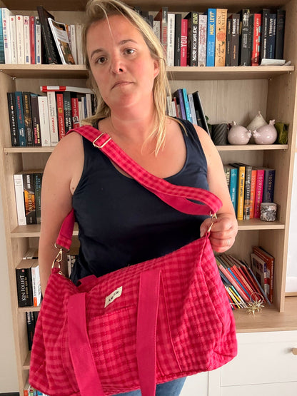 Sac Polochon Matelassé Carreaux Rouge – Sac de Voyage Cabine Femme