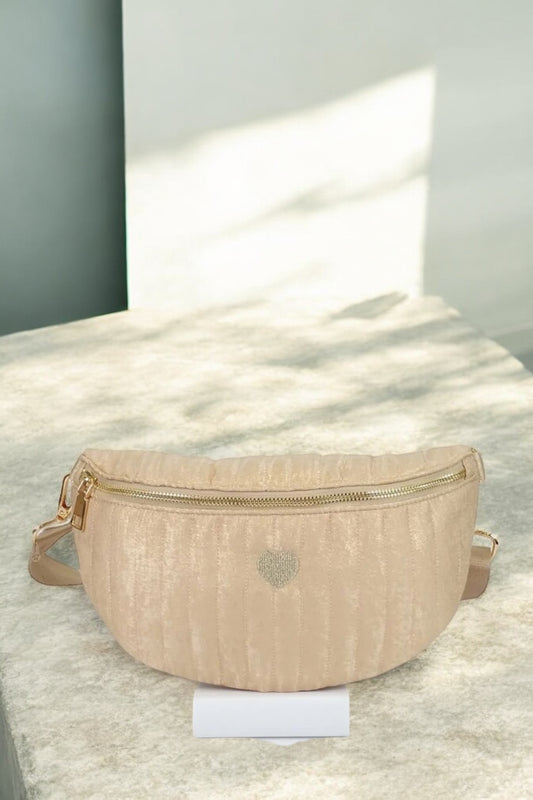 Sac banane en tissu irisé texturé relief élégant écru