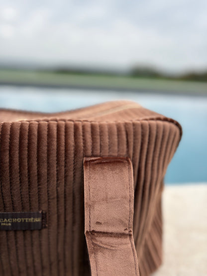 Sac week-end de voyage polochon velours matelassé marron