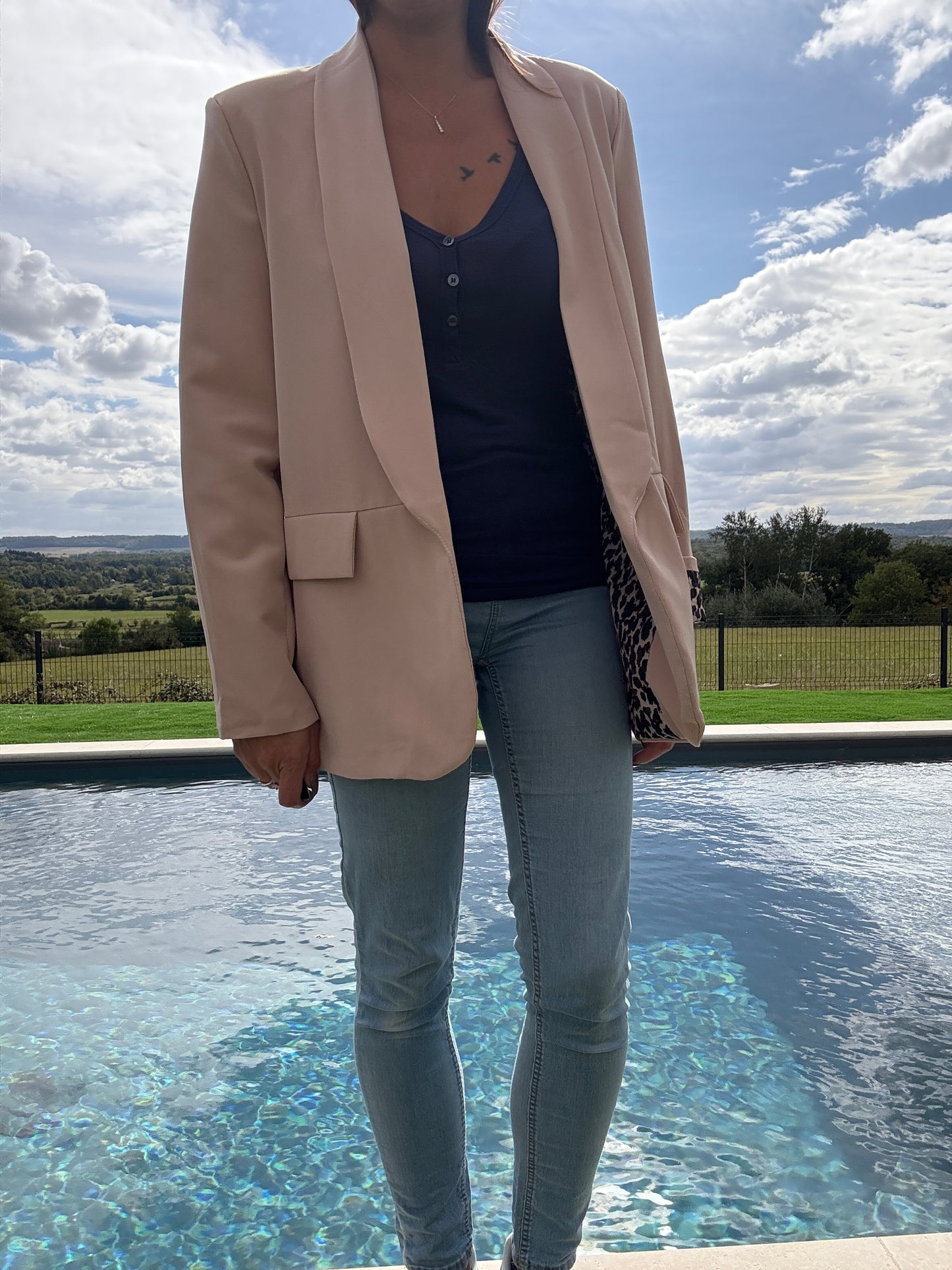 Veste blazer beige avec doublure imprimé léopard