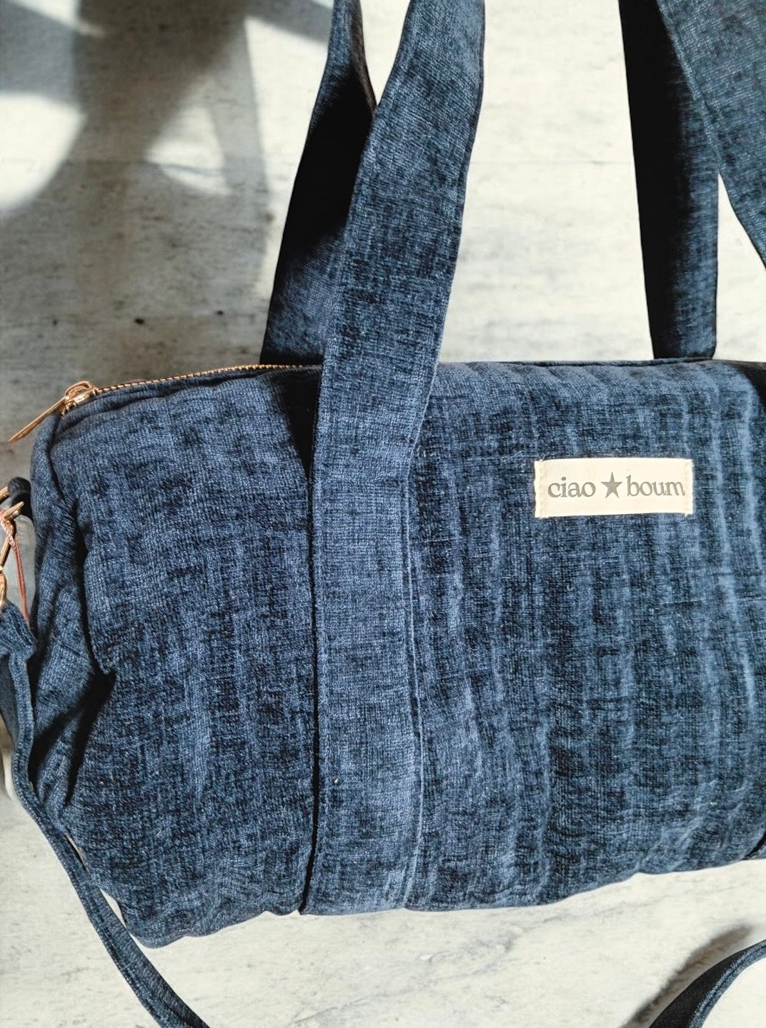 Sac polochon coton velours bleu marine