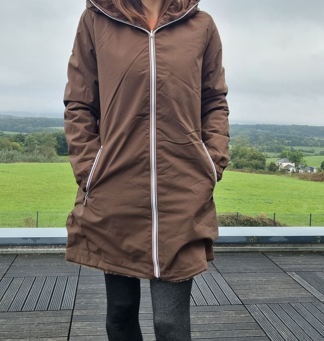 New Lolo - Manteau long fourré réversible imperméable marron