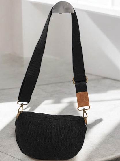 Sac banane en jute noir 1 poche doubles curseurs