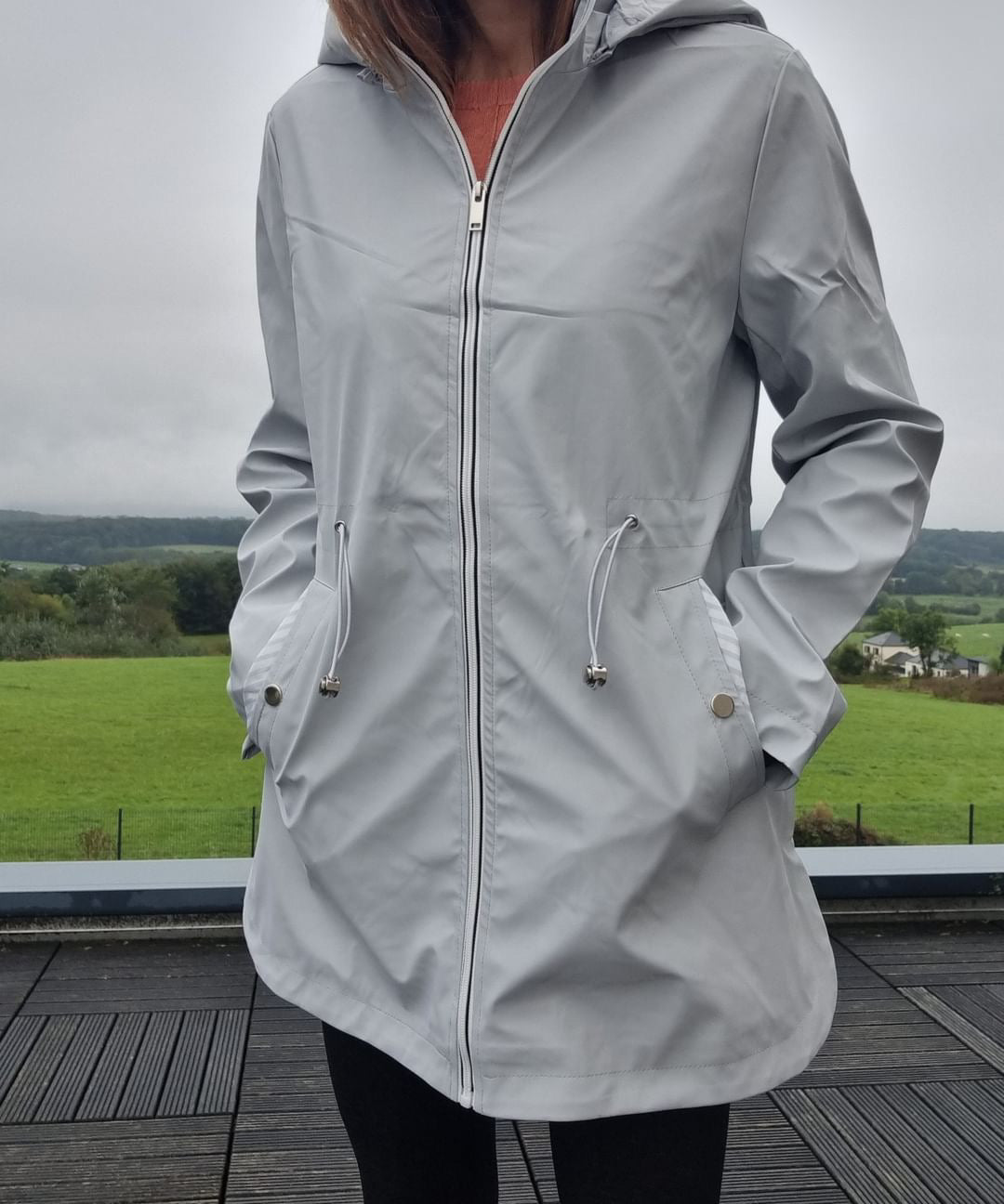 New Lolo - Manteau mi long léger imperméable gris