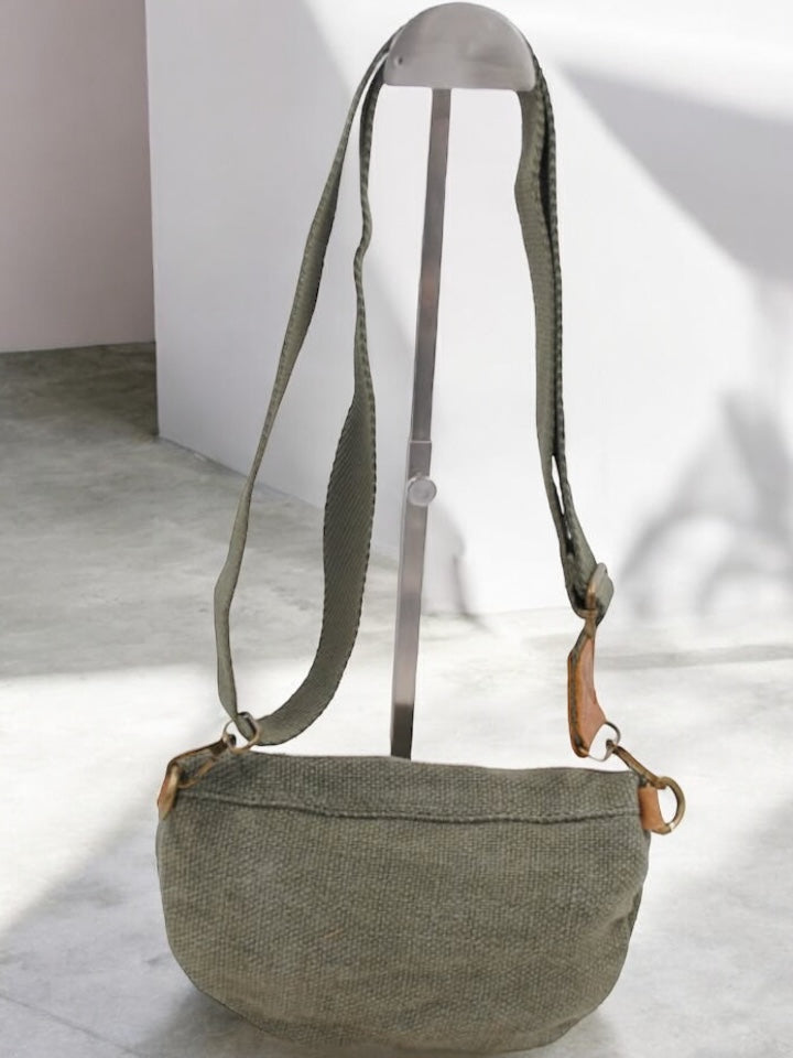 Nouveautés - Sac banane en jute vert kaki 1 poche doubles curseurs