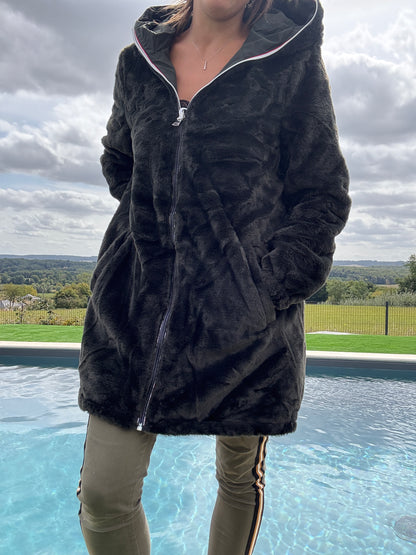 New Lolo - Manteau long kaki réversible imperméable fourré fausse fourrure - Curvy