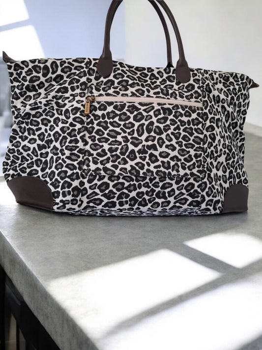 Nouveautés - Grand sac porté épaule imprimé léopard blanc noir