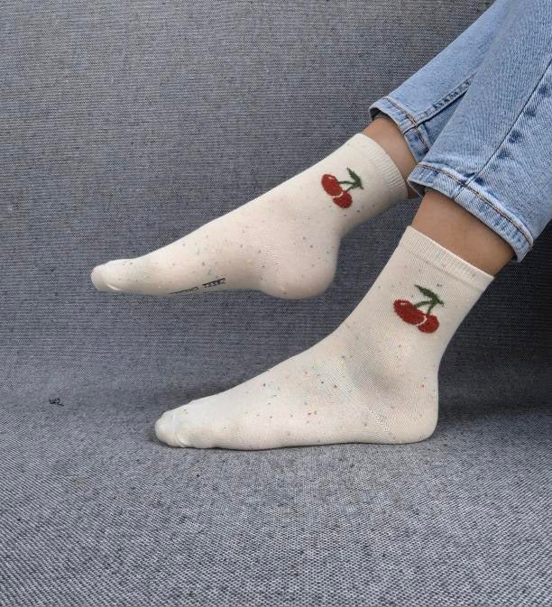 Nouveautés - Chaussettes blanches en coton à motif cerises