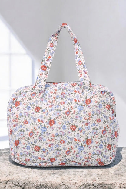 Sac polochon week-end motif liberty fleurs colorées rouge, bleu et violet
