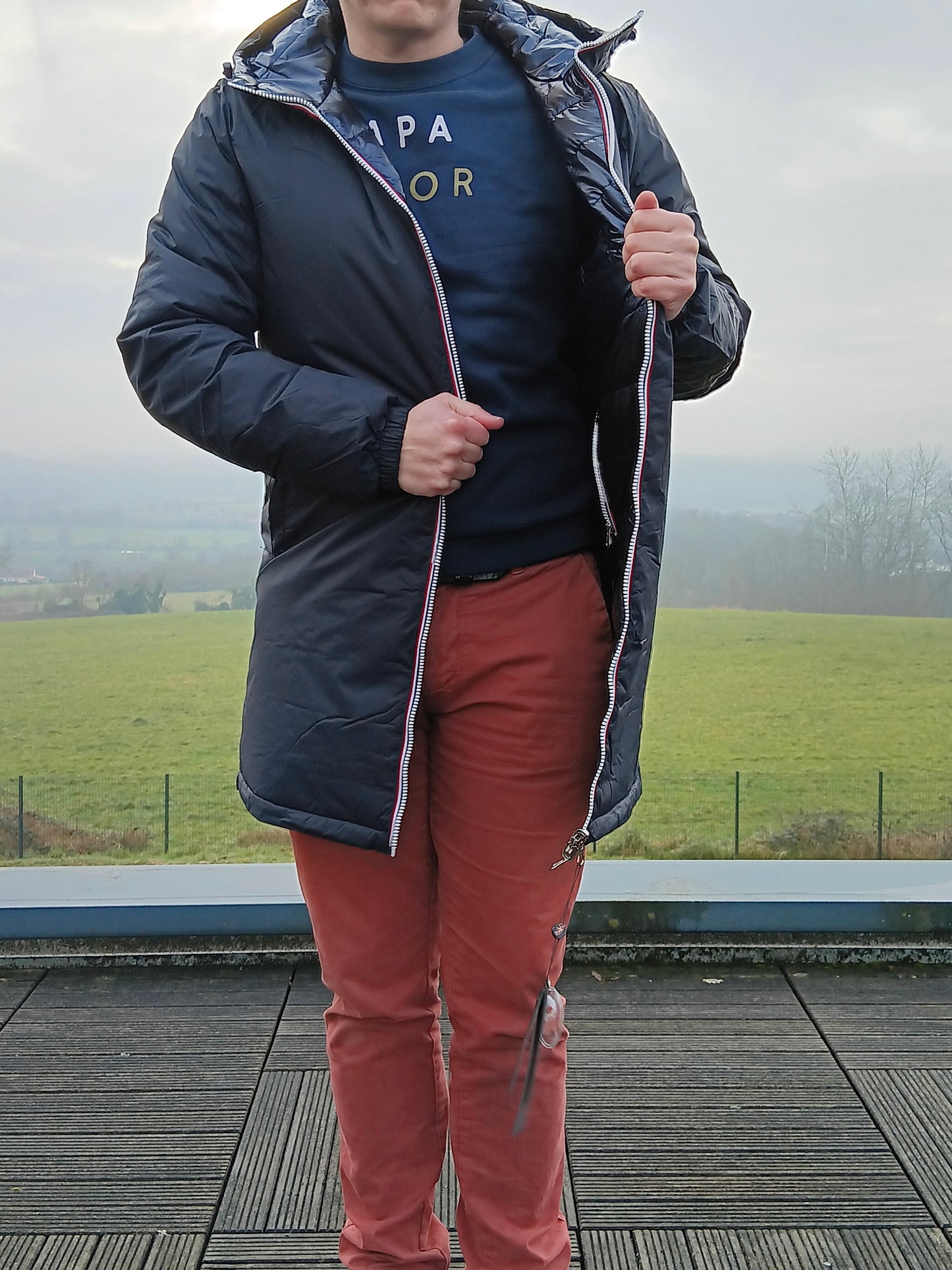 Laura Jo - Doudoune HOMME longue imperméable et réversible matelassé bleu marine