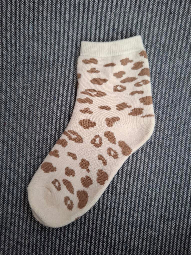 Nouveautés - Chaussettes beige en coton à motif léopard marron