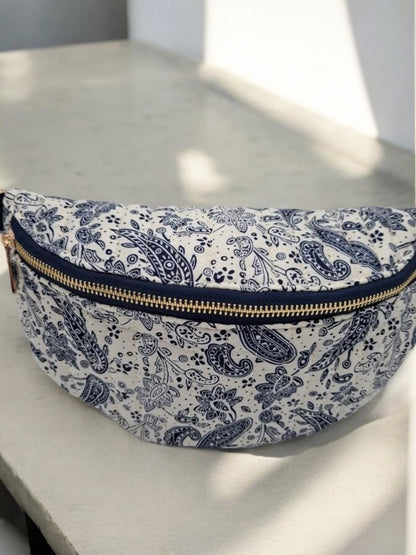 Sac banane coton matelassé liberty motif paisley bleu marine