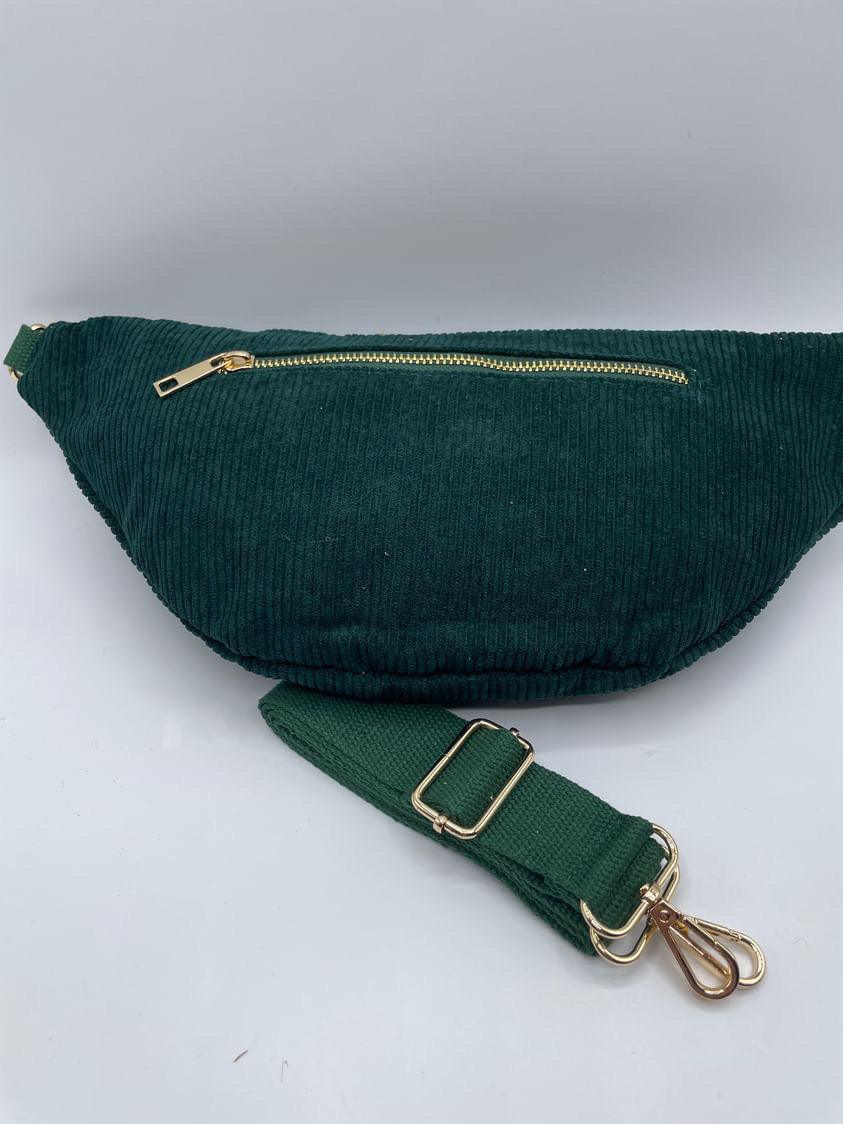 Sac banane velours côtelé couleur vert forêt