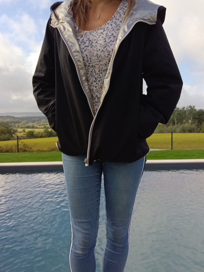 Melya Melody - Manteau court léger imperméable noir réversible doré