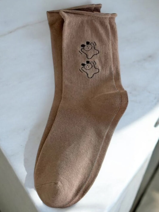 Nouveautés - Chaussettes marrons en coton à motifs deux petits chiens noirs