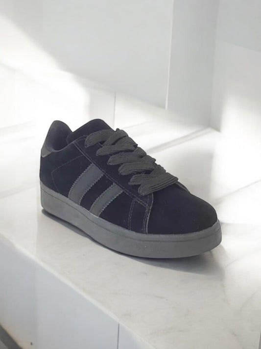 Nouveautés - Chaussures baskets basses noires avec bandes grises style campus