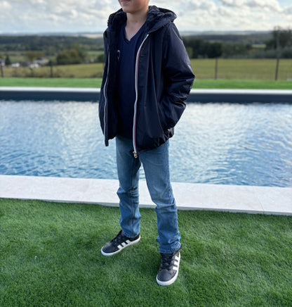 Laura Jo - ENFANT (Mixte) Imperméable court doublé en fausse fourrure bleu marine