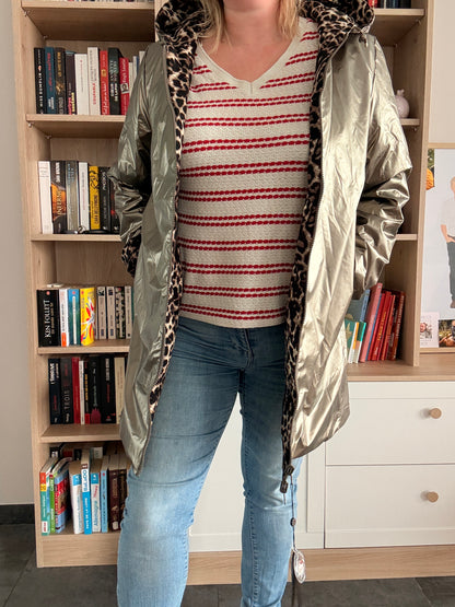 Laura Jo - Imperméable bronze réversible leopard long mi-saison garnissage ouate