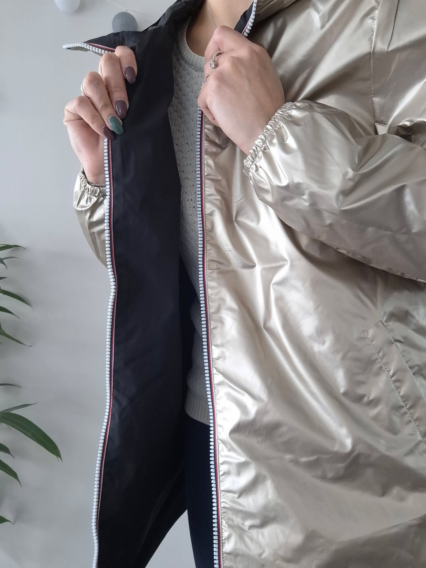 Manteau imperméable réversible mi-long léger Noir/doré