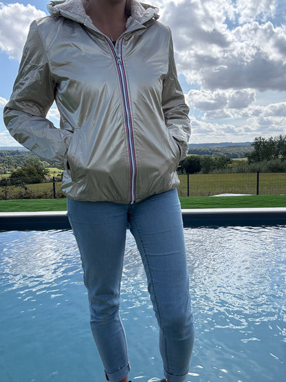 Laura Jo - Imperméable fourré court fausse fourrure doré intérieur imitation sherpa beige