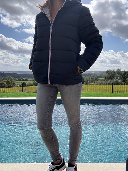 Doudoune manteau imperméable court réversible matelassé noir doré
