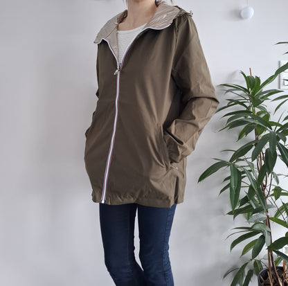 Manteau imperméable réversible mi-long léger Kaki/doré