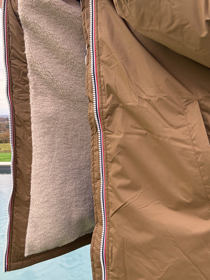 Laura Jo - Imperméable fourré long fausse fourrure camel intérieur sherpa beige