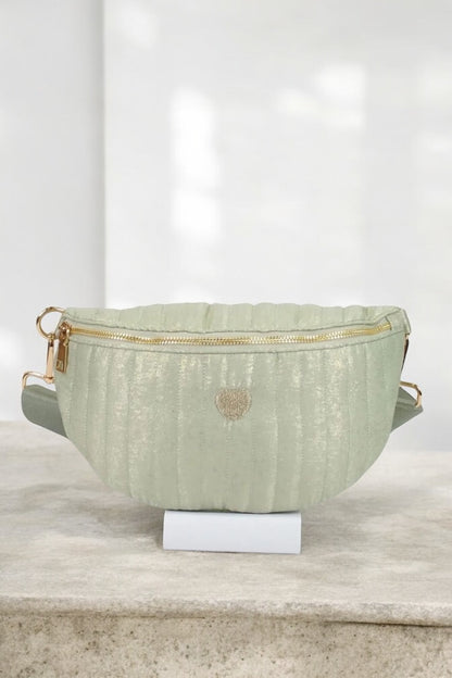 Sac banane en tissu irisé texturé relief élégant vert d’eau