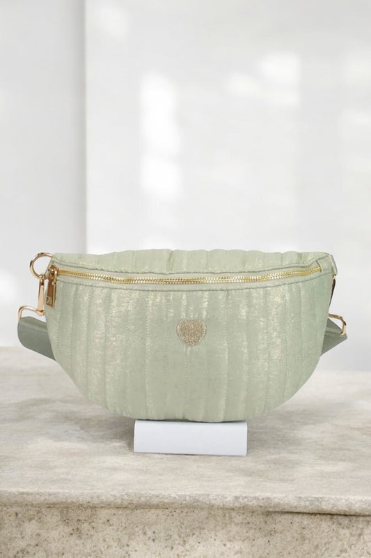 Sac banane en tissu irisé texturé relief élégant vert d’eau