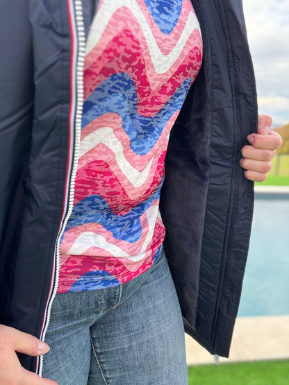 Laura Jo - Imperméable long doublé en fausse fourrure couleur bleu marine