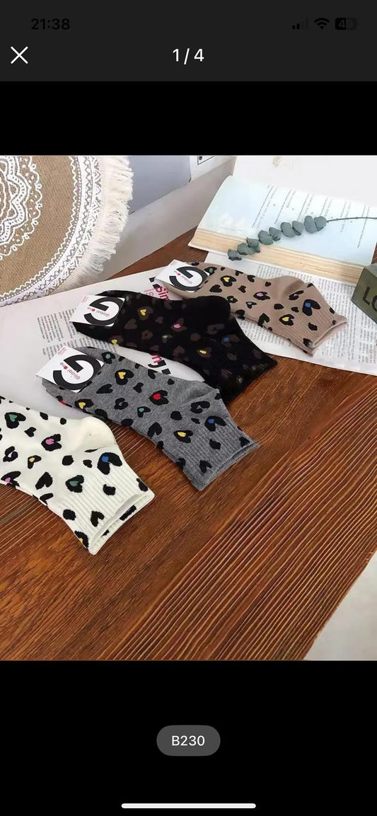 Nouveautés - Chaussettes noires en coton à motif léopard coloré (Photo à venir)