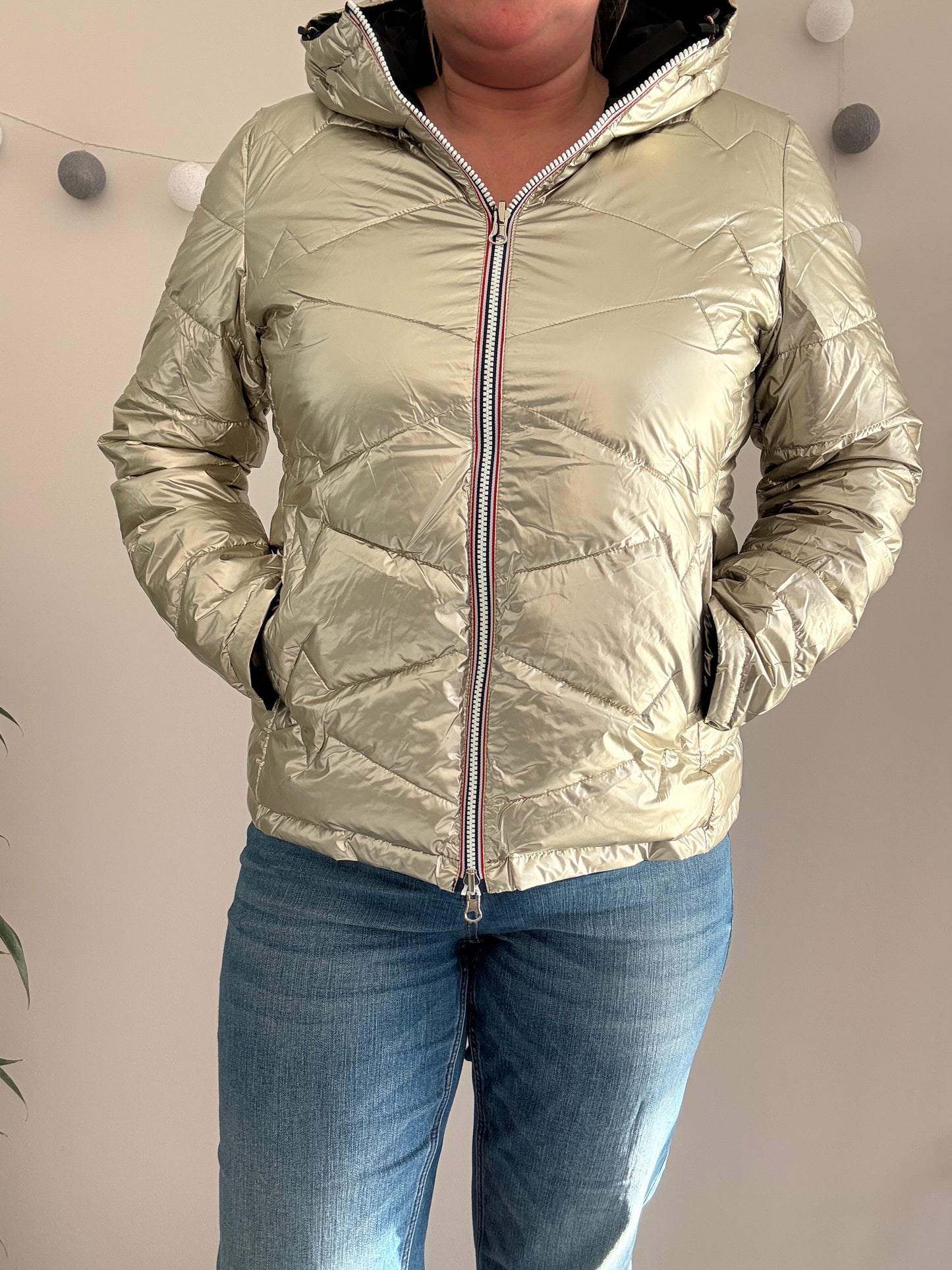 Laura Jo - Manteau doudoune courte matelassé réversible imperméable noir doré avec capuche