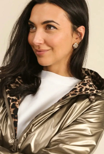 Laura Jo - Imperméable bronze réversible leopard long mi-saison garnissage ouate