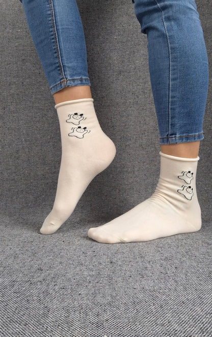 Paire de chaussettes blanches en coton à motifs deux petits chiens noirs