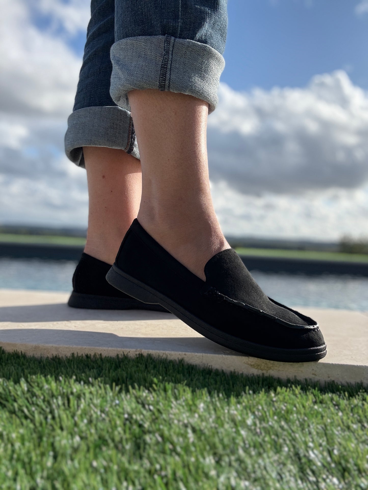 Chaussures mocassins toucher daim noir