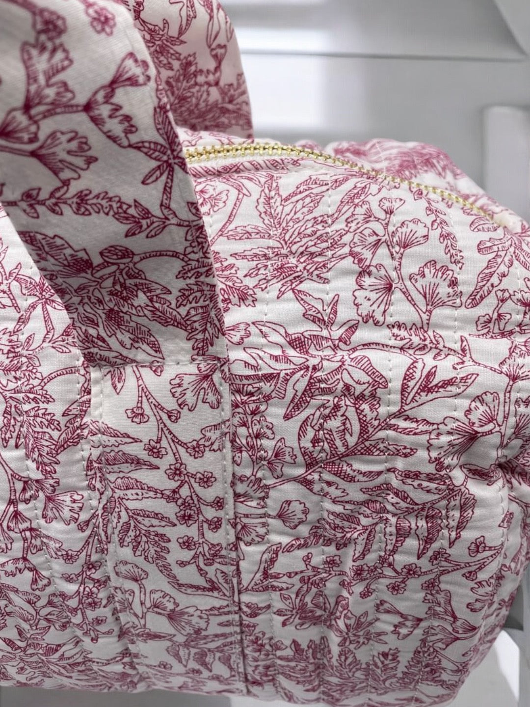 Sac polochon coton matelassé toile de jouy rouge